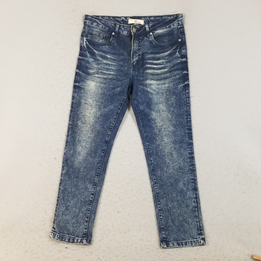 Refinery Republic Jeans Mens 34x30 Blue Acid Wash Slim Straight Stretch Denim